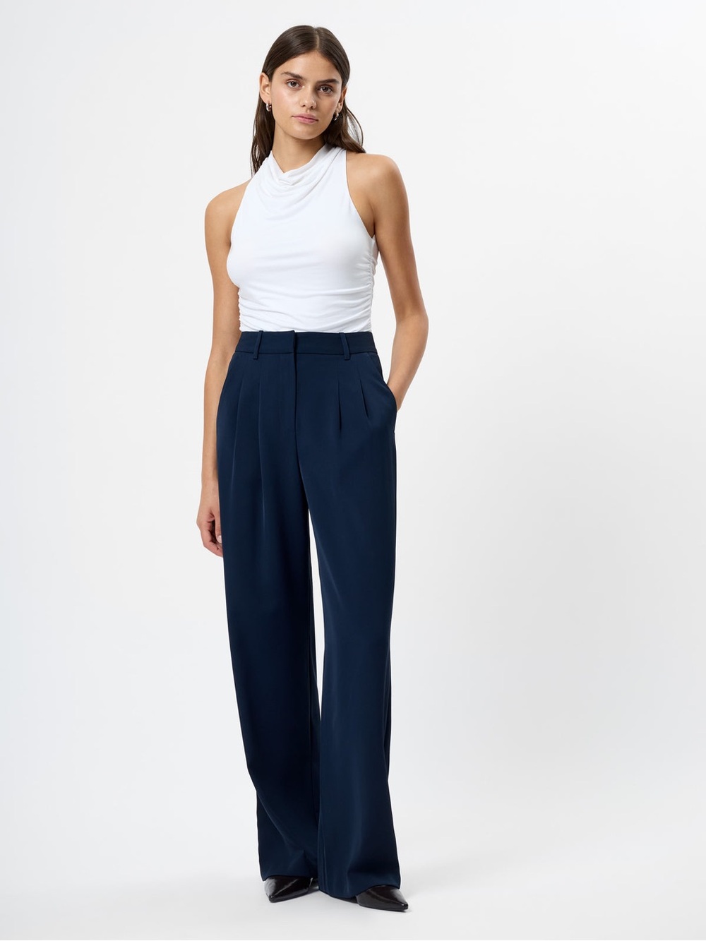 French Connection Navy Wide-Leg High-Rise Trousers